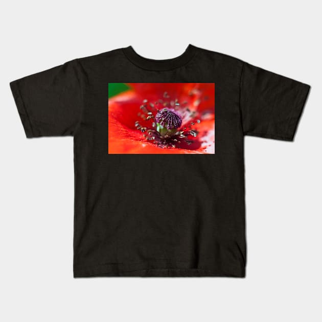 Heart of a Poppy macro Kids T-Shirt by InspiraImage